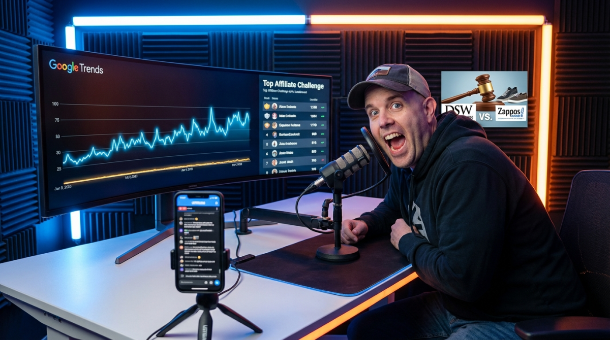 Top Affiliate Challenge Suprises, Banking off Microsoft, DSW Suit, Google Trends - Shoemoney Show