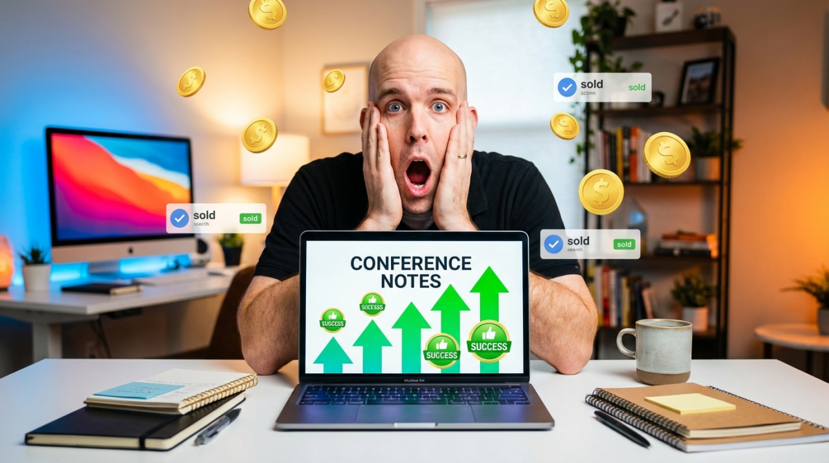 Guy sells conference notes - makes hundreds of thousands of dollars
